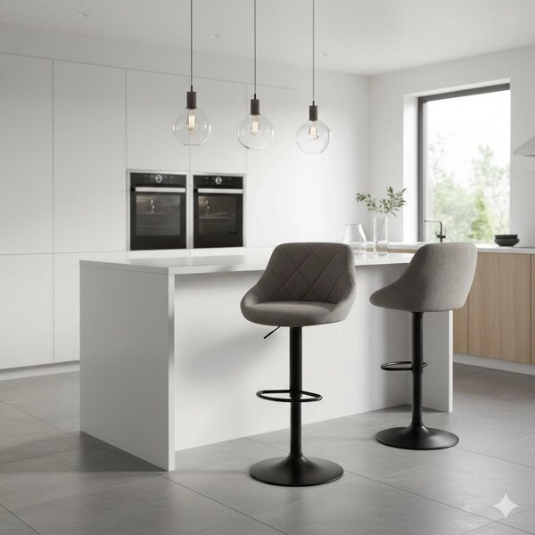 Scaun de bar rotativ H101, stofa catifelata gri - Bluvel 14, 47x45x106