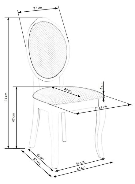 Scaun VELO, bej/negru, stofa catifelata/lemn, 44x53x96 cm