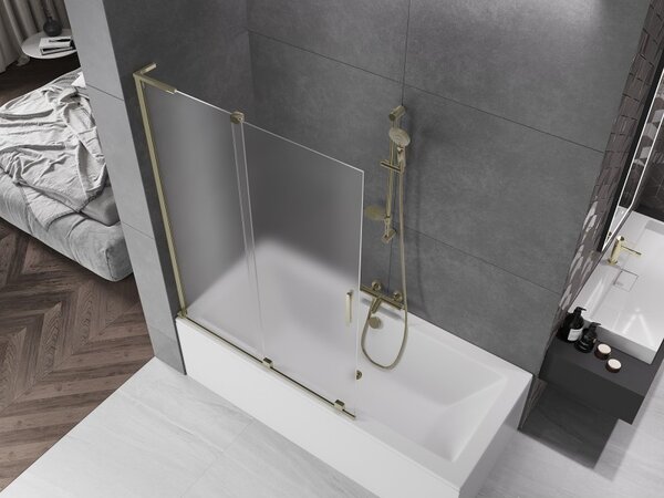 Mexen Velar L, paravan de baie glisant cu 2 aripi 120 x 150 cm, sticlă mată 8 mm, auriu strălucitor, 896-120-003-31-50
