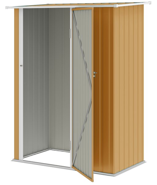 Outsunny Căsuță de Grădină 1.07m² din Oțel Zincat, Căsuță pentru Unelte cu Ușă Blocabilă, Acoperiș Înclinat, 142x86x189 cm, Galben | Aosom Romania