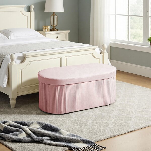 HOMCOM Pouf pliabil cu spațiu de depozitare modern, tapițat cu catifea, 72L, pentru living și dormitor, 76x38x35 cm, Roz | Aosom Romania