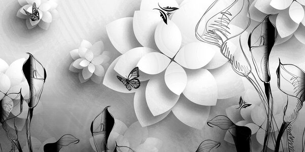 Tablou flori abstracte ealb-negru