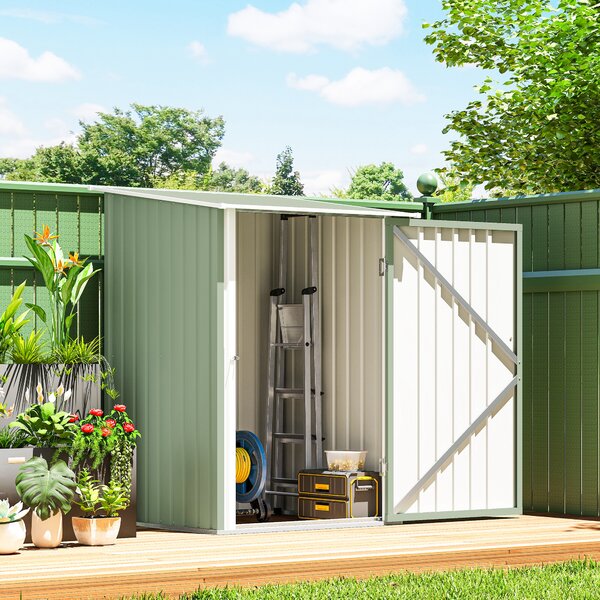 Outsunny Căsuță de Grădină 0,92m² din Oțel Galvanizat, Depozit pentru Unelte cu Ușă Blocabilă, Acoperiș Înclinat, 100x104x160 cm, Verde Deschis | Aosom Romania