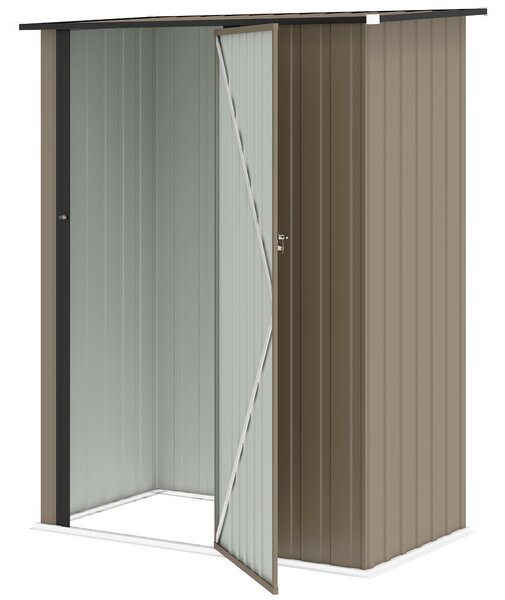 Outsunny Căsuță de Grădină 1.07m² din Oțel Zincat, Depozit pentru Unelte cu Ușă Blocabilă, Acoperiș Înclinat, 142x86x189 cm, Maro | Aosom Romania