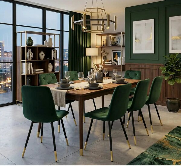 Scaun K438, verde inchis/negru, stofa catifelata/metal, 45x50x86 cm
