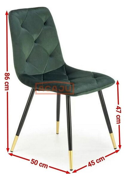 Scaun K438, verde inchis/negru, stofa catifelata/metal, 45x50x86 cm