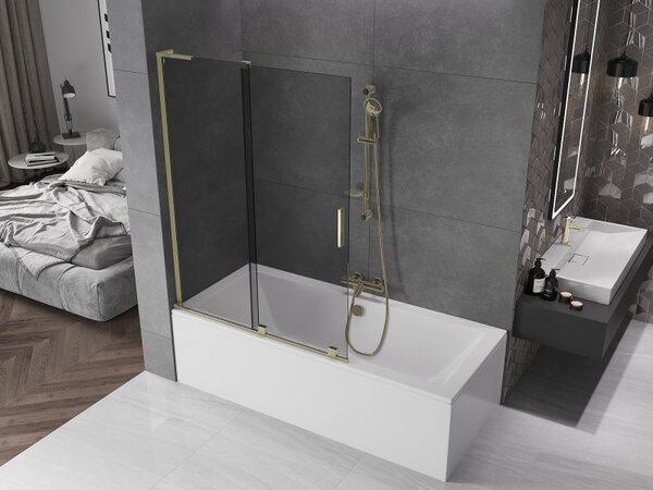 Mexen Velar L, paravan de baie glisant cu 2 aripi 120 x 150 cm, sticla gri 8 mm, auriu lucios, 896-120-003-41-50