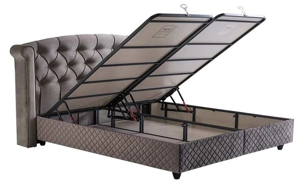 Pat tapitat cu somiera rabatabila HADISE 160x200, stofa gri, lada pent