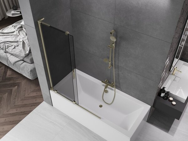 Mexen Velar L, paravan de baie glisant cu 2 aripi 120 x 150 cm, sticla gri 8 mm, auriu lucios, 896-120-003-41-50