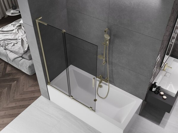 Mexen Velar L, paravan de baie glisant cu 2 aripi 120 x 150 cm, sticla gri 8 mm, auriu lucios, 896-120-003-41-50