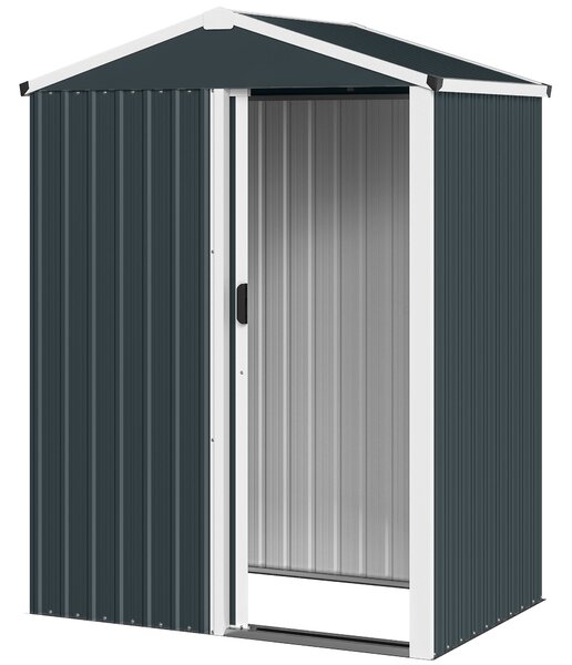 Outsunny Magazie de Grădină 1,1m² din Oțel Galvanizat, Magazie de Grădină cu Ușă Glisantă Blocabilă, Acoperiș Înclinat, Mănuși, Magazie pentru Unelte, 136x87x179 cm, Gri Închis | Aosom Romania