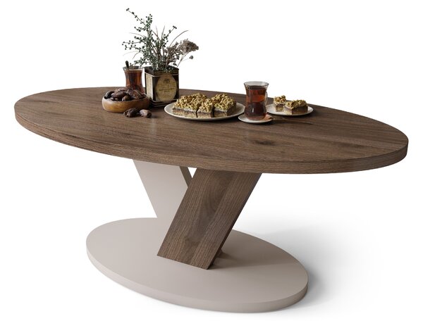 Mazzoni LOVA Nuc Elegant/Bej Taupe - MĂSUȚĂ OVALĂ 110x60 cm MĂSUȚĂ DE CAFEA MODERNĂ