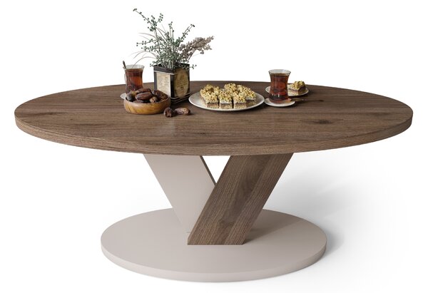 Mazzoni LOVA Nuc Elegant/Bej Taupe - MĂSUȚĂ OVALĂ 110x60 cm MĂSUȚĂ DE CAFEA MODERNĂ