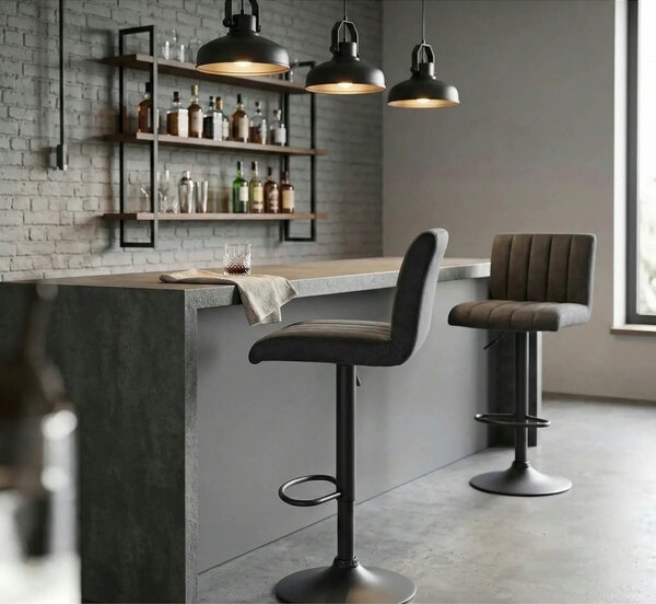 Scaun bar H89, gri inchis, piele ecologica/otel, 41x48x88/108 cm
