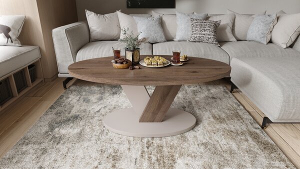 Mazzoni LOVA Nuc Elegant/Bej Taupe - MĂSUȚĂ OVALĂ 110x60 cm MĂSUȚĂ DE CAFEA MODERNĂ