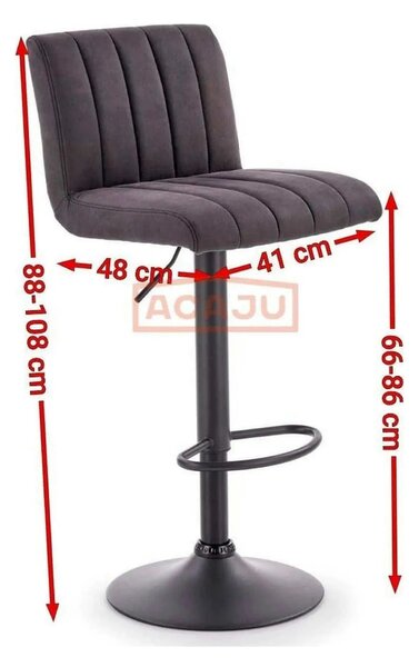 Scaun bar H89, gri inchis, piele ecologica/otel, 41x48x88/108 cm