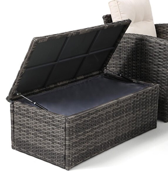 Set mobilier de grădină din ratan AVENBERG MONOPOLI cu vatră de foc pe gaz integrată și două lăzi de depozitare