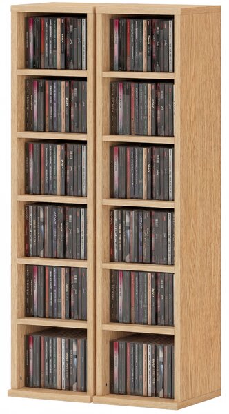 HOMCOM Set de 2 Mobili Suport CD cu Polițe Reglabile, Raft pentru 204 CD-uri Compact, Mobilier cu 12 Compartimente, pentru Living, Dormitor, Birou, 21x22,5x88,5cm, Culoare Lemn | Aosom Romania