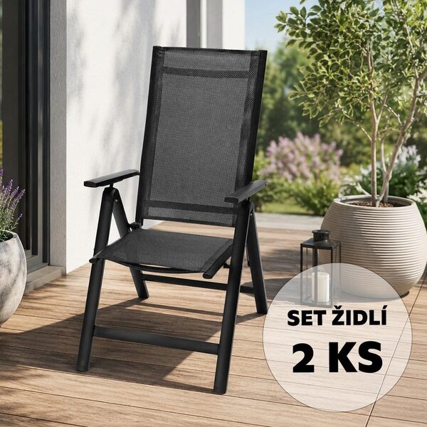 Set 2 scaune din aluminiu, reglabil, Avenberg ISLA - negru