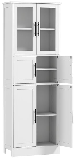 HOMCOM Dulap înalt de baie slim, 170 cm, cu 6 rafturi, uși din sticlă și rafturi reglabile, pentru living sau bucătărie, stil modern, 60x30x170 cm, alb | Aosom Romania