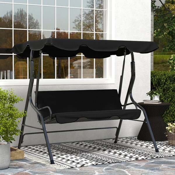 Outsunny Balansoar de Grădină 3 Locuri cu Acoperiș Reglabil și Perne Moi din Poliester, Capacitate 240 kg, 170x110x153 cm, Negru | Aosom Romania