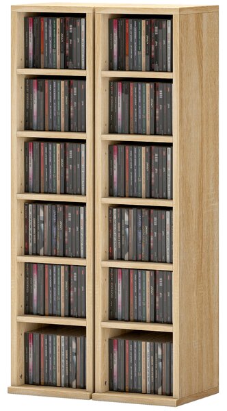 HOMCOM Set de 2 Rafturi pentru CD-uri cu Polițe Reglabile, Capacitate 204 CD-uri, Design Compact, 21x22,5x88,5 cm, Stejar | Aosom Romania