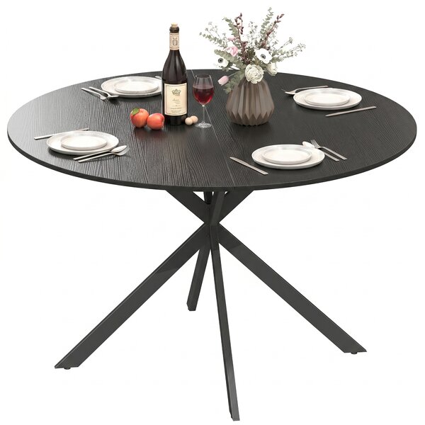 HOMCOM Masă rotundă de dining în stil industrial, cu picioare în cruce din oțel, Ø120x75 cm, negru | Aosom Romania