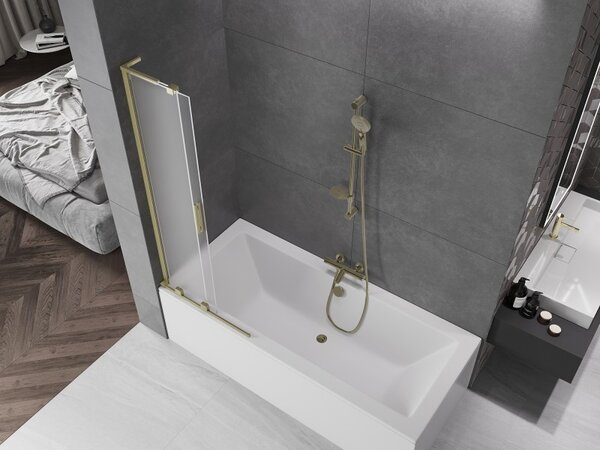 Mexen Velar L, paravan de baie glisant cu 2 aripi 70 x 150 cm, sticlă mată 8 mm, auriu mat, 896-070-003-31-55