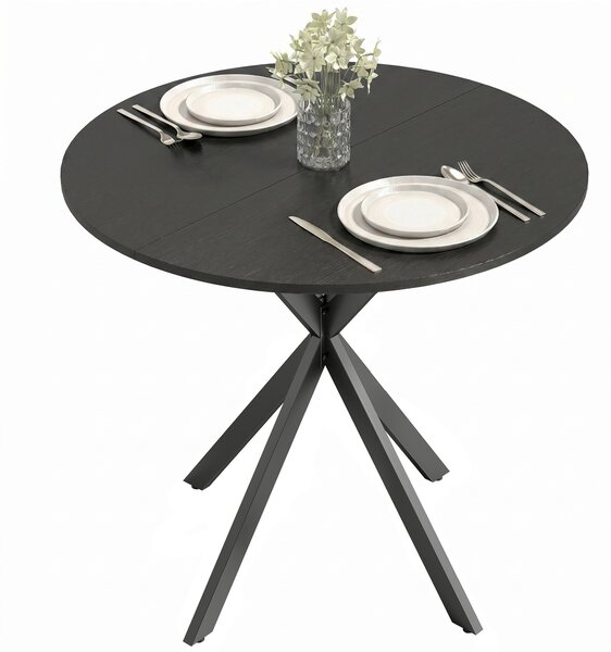 HOMCOM Masă Rotundă de Dining în Stil Industrial cu Picioare în Cruce din Oțel, Ø80x75 cm, Negru | Aosom Romania