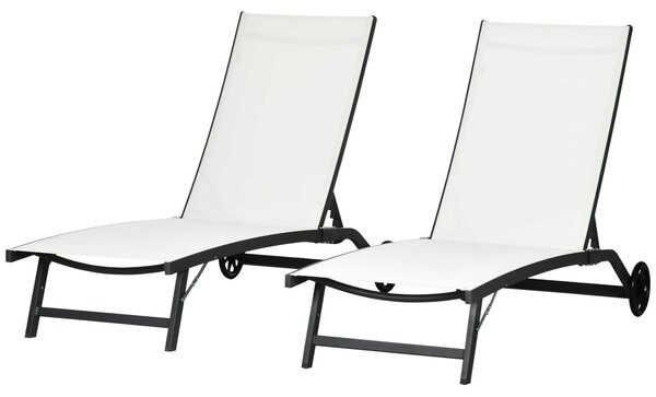 Outsunny Set de 2 Șezlonguri Rabatabile pe 5 Niveluri, Șezlonguri din Aluminiu și Țesătură Respirabilă, 66x165x102 cm, Albastru | Aosom Romania