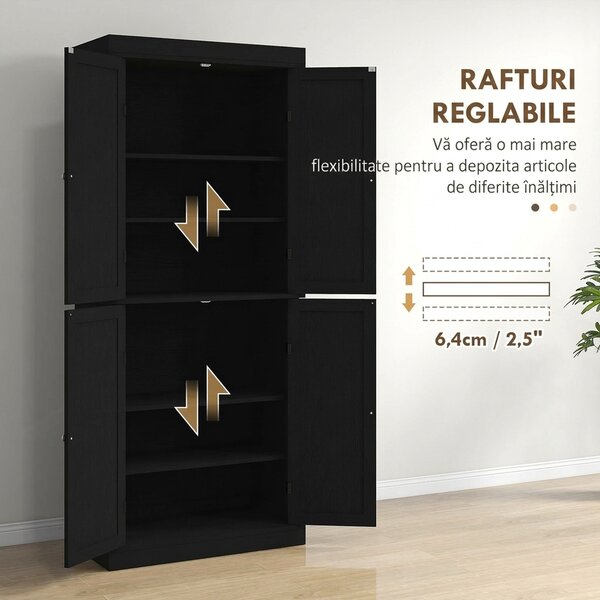 HOMCOM Dulap Înalt de Bucătărie cu 6 Rafturi și 2 Uși, Dulap cu Rafturi Reglabile din Lemn, 76x40,5x184 cm, Alb | Aosom Romania