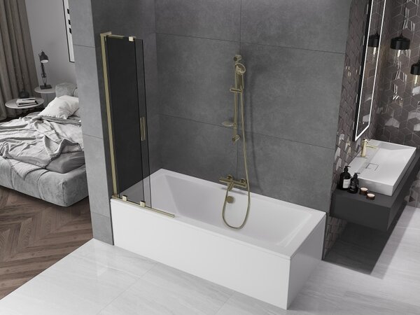 Mexen Velar L, paravan de baie glisant cu 2 aripi 70 x 150 cm, sticla gri 8 mm, auriu lucios, 896-070-003-41-50