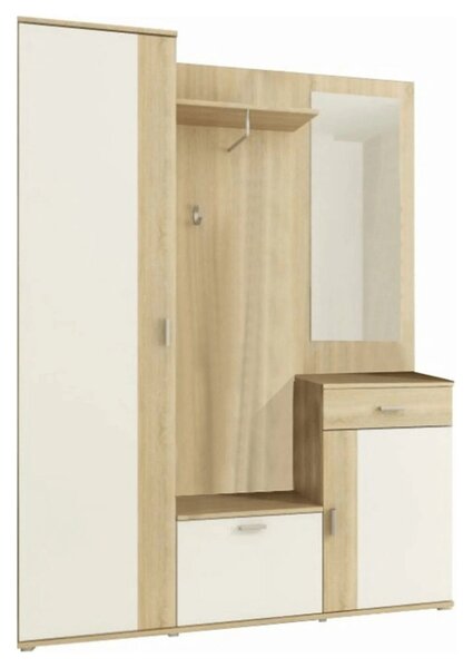 Mobilier hol AMALIA, stejar sonoma/alb, PAL, 145x29x188 cm