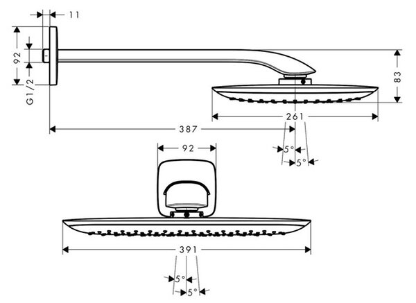 Cap de duș Hansgrohe, PuraVida, 40 cm, 1 jet, crom