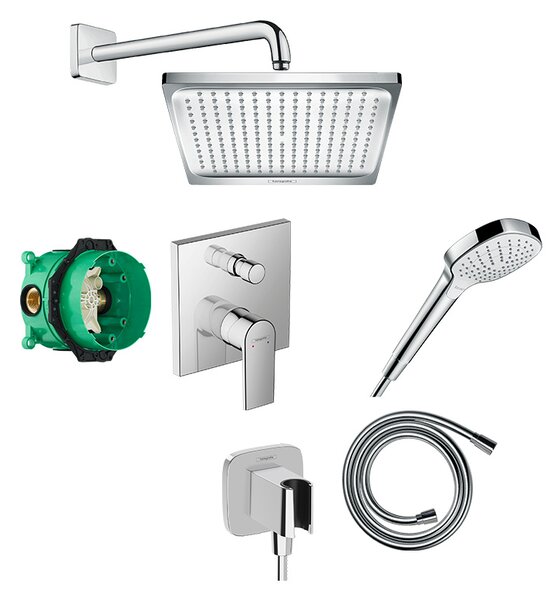 Set de duș, Hansgrohe, cu baterie Vernis Shape, pălărie Crometta E 240 și pară de duș, cot racord și furtun
