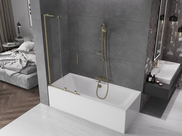 Mexen Velar L, paravan de baie glisant cu 2 aripi 80 x 150 cm, sticlă transparentă de 8 mm, profil auriu lucios, 896-080-003-01-50
