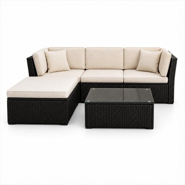 Set mobilier de grădină din ratan AVENBERG ARANCIO negru/bej