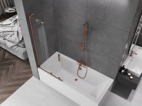Mexen Velar L, paravan de baie glisant cu 2 aripi 80 x 150 cm, sticlă transparentă de 8 mm, aur roz, 896-080-003-01-60