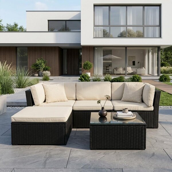 Set mobilier de grădină din ratan AVENBERG ARANCIO negru/bej