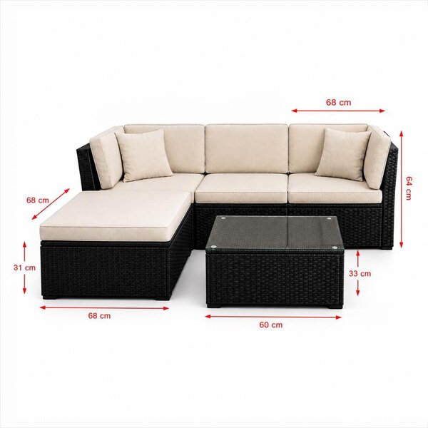 Set mobilier de grădină din ratan AVENBERG ARANCIO negru/bej