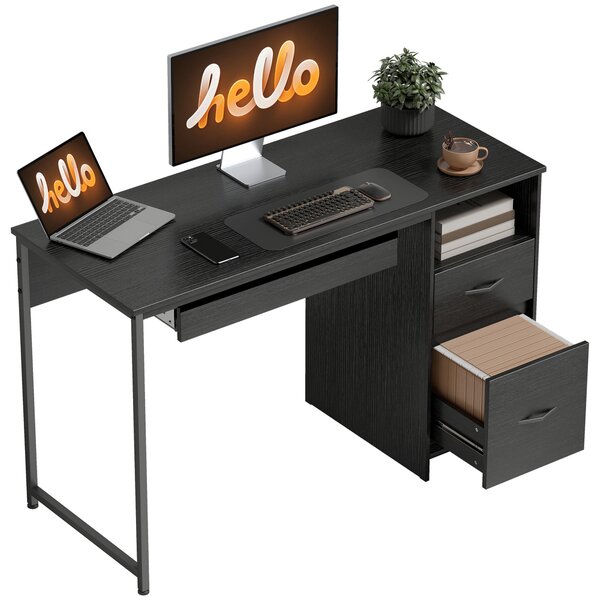 HOMCOM Birou Gaming Industrial, 120x52,3cm Stație Gaming cu Suport Tastatură, Compartiment Deschis și Sertare pentru Documente Format A4 Letter Legal, Masă Computer pentru Birou Acasă, Negru | Aosom Romania