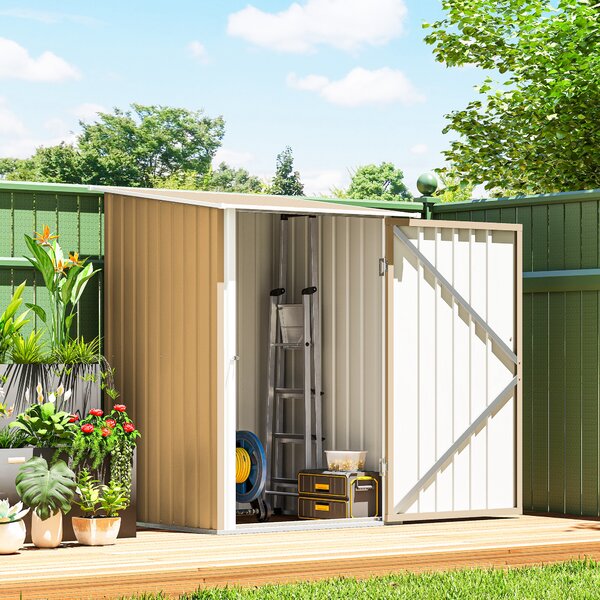 Outsunny Căsuță de Grădină 0.92m² din Oțel Galvanizat, Depozit pentru Unelte cu Ușă Blocabilă, Acoperiș Înclinat, 100x104x160 cm, Galben | Aosom Romania