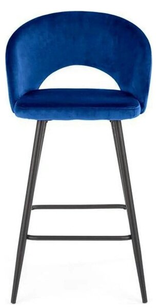 Scaun bar H96, albastru inchis/negru, stofa/otel, 48x49x89 cm