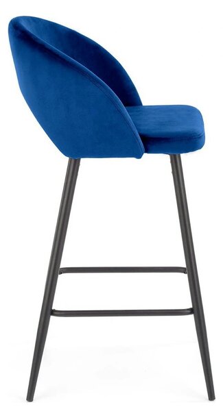 Scaun bar H96, albastru inchis/negru, stofa/otel, 48x49x89 cm