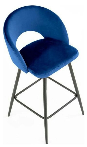 Scaun bar H96, albastru inchis/negru, stofa/otel, 48x49x89 cm