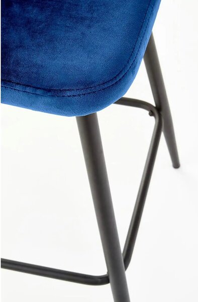 Scaun bar H96, albastru inchis/negru, stofa/otel, 48x49x89 cm