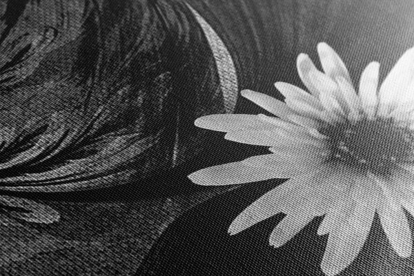 Tablou flori pe fundal alb-negru