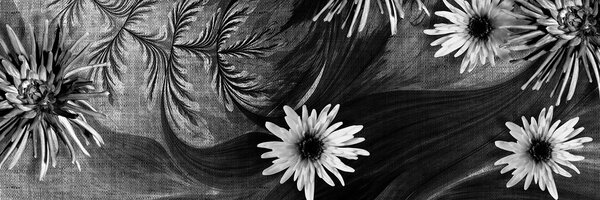 Tablou flori pe fundal alb-negru