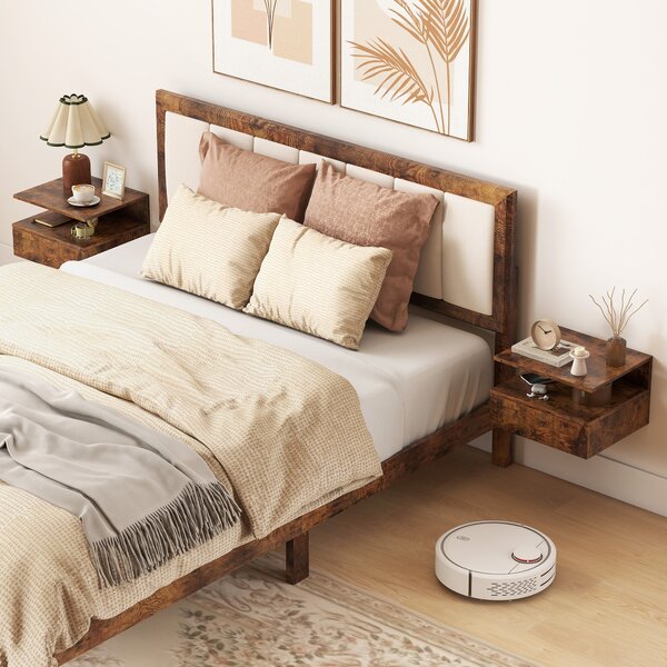HOMCOM Set de 2 Noptiere Suspendate cu Sertar și Raft Deschis, 35x32x22.5 cm, Maro Rustic | Aosom Romania