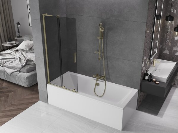 Mexen Velar L, paravan de baie glisant cu 2 aripi 80 x 150 cm, sticla gri 8 mm, auriu lucios, 896-080-003-41-50